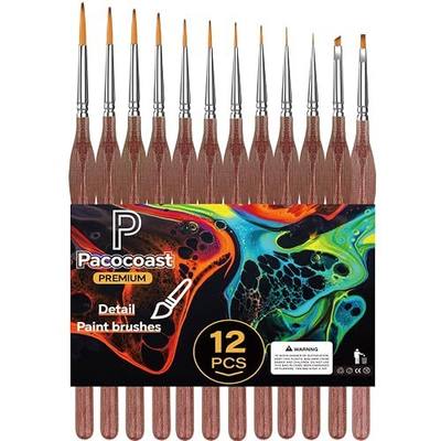 12PC Miniature Brushes, Pacocoast Detail Paint Brushes Set for Fine Detailing & Art Painting, Small Tiny Paint Brush Perfect for Acrylic, Paint by Number, Figurine, Craft, Models (Silver, Brown)