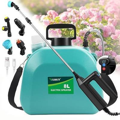 Battery Powered Sprayer 2 Gallon, 2026 Upgrade Electric Sprayer with 3 Adjustable Speed, Battery Indicator, 4 Mist Nozzles, Rechargeable Retractable Wand with Adjustable Shoulder Strap for Lawn Garden