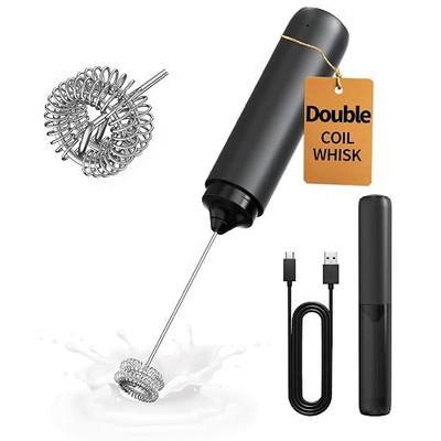 CIRCLE JOY Rechargeable Milk Frother Hanheld, Dual Coil Whisk Head Electric Coffee Frother, Portable Hand Frother Wand Drink Mixer for Matcha Lattes Cappuccino, Kitchen Gifts, Black