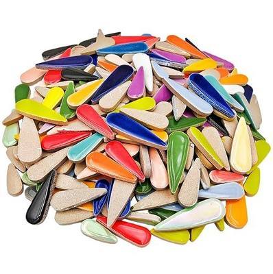 1.1lb Ceramic Mosaic Tiles,Mixed Colour Ceramic Mosaic Pieces for Crafts,Mosaic Tiles for Home Decoration or DIY Crafts,Mosaic Making Supplies (Long Raindrop Petal Shape)