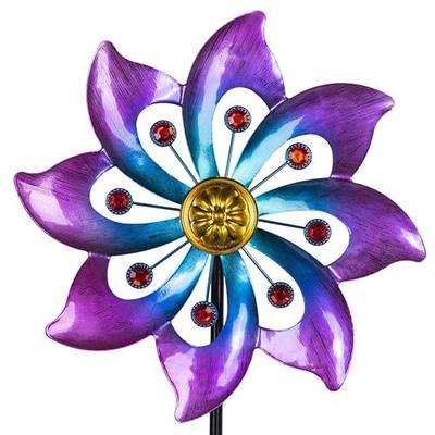 VEWOGARDEN Garden Metal Flower Wind Spinners Outdoor, Kinetic Wind Sculptures & Spinners for Yard Lawn Patio Decorations, Blue & Purple