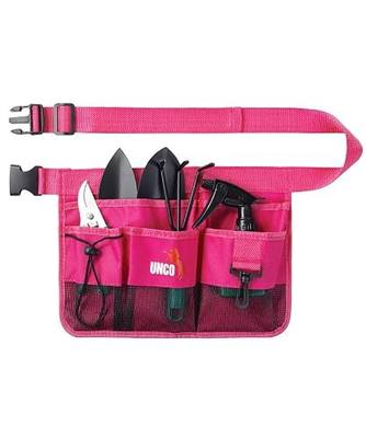 UNCO- Adjustable Gardening Belt, Pink, 7 Pockets, Wear, Cut and Water Resistant, Garden Tool Belt Pouch, Waist Apron with Pockets