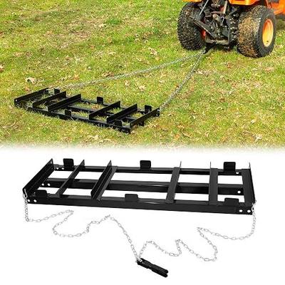 Iron Forge Tools Drag Harrow, 4 Ft - Driveway Grader & Lawn Tractor Rake | Heavy Gauge Welded Steel, Powder Coated, Tow Behind Yard Leveling Tool with Chains
