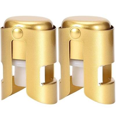 Champagne Stoppers Stainless Steel, Prosecco Sparkling Wine Bottle Stopper with Silicone Sealing Plug, Leak proof Keep Fresh Reusable Champagne Cork & Saver (Gold, 2 Pack)