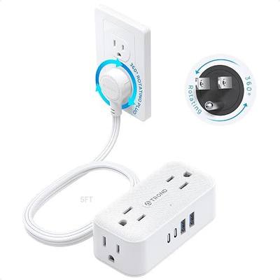 TROND 360° Rotating Flat Plug Power Strip 5ft, 4 Widely AC Outlets, White | Flat Extension Cord 4 USB Ports (2 USB C), 10A/1250W, Wall Mount, 900J Surge Protector for Office Travel Dorm Room Essentials