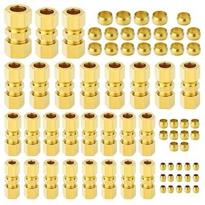 GASHER 67pcs Brass Compression Tube Pipe Fittings Assortment Kit, 1/8"1/4"3/8"1/2"5/8" Tube OD Compression Tube Pipe Fitting Connector&Sleeve Ferrules