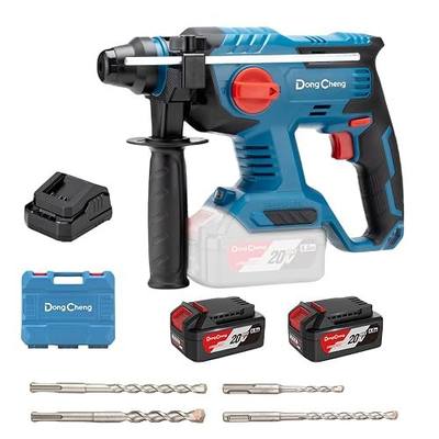 DongCheng 20V Max Brushless Rotary Hammer Drill, 7/8" SDS-Plus, 2.1 J Impact, 4 Modes, 4,500 BPM, Cordless with 2x4.0Ah Battery, Fast Charger, 4 Bits, Case for Concrete Drilling & Demolition