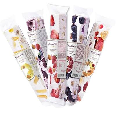 Quaranta Italian Nougat Fruit Bars 10 Pack – Soft Torrone Candy – 2 Bars Each of Forest Fruits, Exotic Fruit, Sour Cherry, Lemon & Strawberry – Gluten-Free, GMO-Free, Palm Oil-Free – 3.5 Oz Each