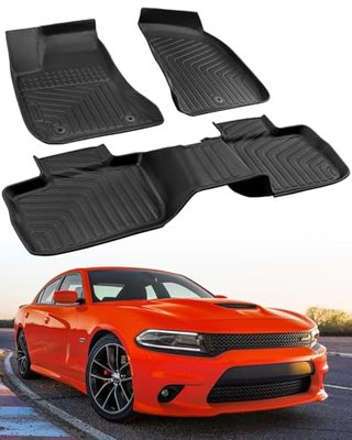 Car Floor Mats for Dodge Charger for Chrysler 300 RWD 2011-2023 3 PCS | TPE Material All Weather Easy-install Odorless Waterproof No Trim Non-slip Easy-clean Fits Scat Pack SXT GT SRT Front Rear
