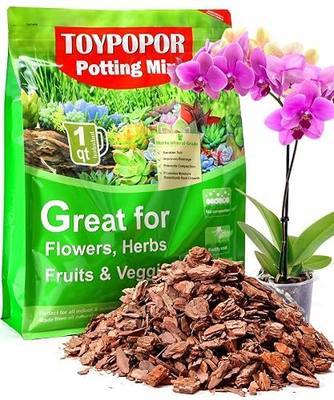 TOYPOPOR Orchid Potting Mix, Orchid Bark with Perlite, Potting Soil Medium for Plants Indoor, Pine Bark Wood Chips for Houseplant Fast Drainage, Water Retention, Air Flow and Root Ventilation 1 Quart