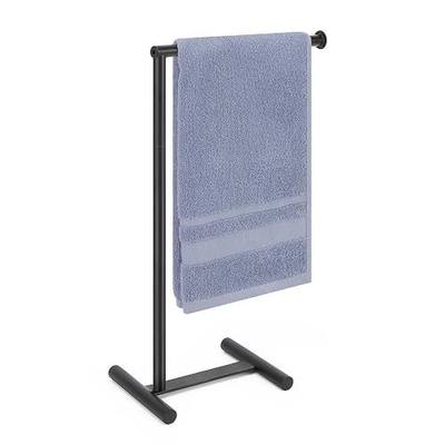 Livabber L-Shape Hand Towel Holder Stand, Metal Hand Towel Rack Modern Countertop Hand Towel Ring Standing Towel Bar for Bathroom Kitchen Vanity (Black)