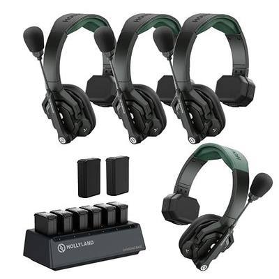 Hollyland Solidcom SE PRO 4-Users ENC Noise Cancellation Wireless Intercom Headset System 400m/1312ft Team Communication with 3.5mm Single Ear Headset for Movie Shoot Live Show (1.9GHz Version)