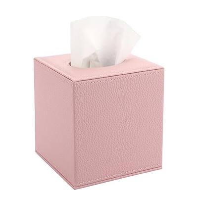 Sumnacon Tissue Box Cover Square,Magnetic Bottom PU Tissue Box Holder,Pink | Cute Cube Leather Tissue Cover,Lychee Pattern, Decorative Tissue Box Covers for Living Room Bathroom Table Desk Office Car