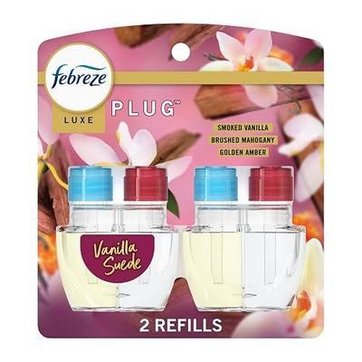 Febreze Plug In Air Freshener, Odor-Fighting Scented Oil Refill, Vanilla Suede Scent, 2 Refill
