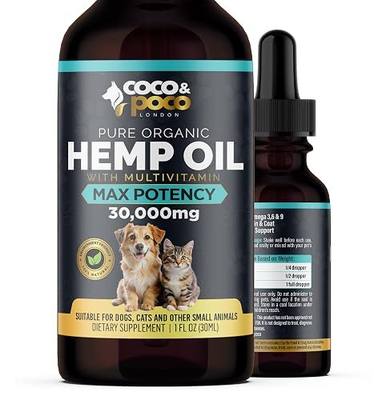 CocoPoco® Oil for Dogs Cats - Made in UK - Oil for Dog -100% Natural Helps with Anxiety, Pain, Stress, Sleep, Arthritis, Seizures Relief - Hip and Joint Support - Calming Drops
