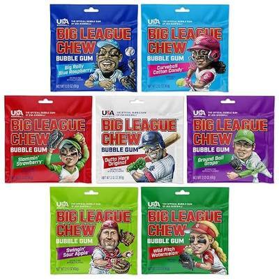 Big League Chew Variety Pack - Chewing Bubble Gum, Pack of 7 Flavors | Classic Bubble Gum Variety Pack for Baseball Treats - Baseball Chewing Gum for Kids, Party Favors & More - Softball Candy