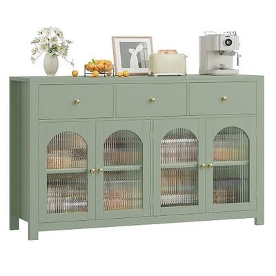 FINETONES Buffet Cabinet with Storage, Kitchen Storage Cabinet for Home | 55.1" Large Sideboard Buffet, Farmhouse Kitchen Cabinet, Wood Coffee Bar Table for Kitchen, Green