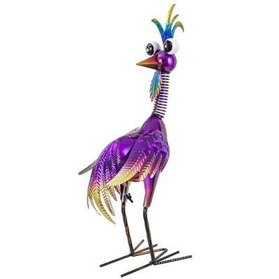 Metal Wacky Rooster Garden Statue for, Patio, Backyard, Lawn | 19'' Rooster Decor, Yard Statue Decorations Outdoor, Chicken Yard Art, Purple