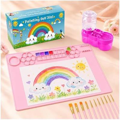 DarkWish Kids Silicone Painting Mat, Brush Cleaner & 10 Brushes, Pink