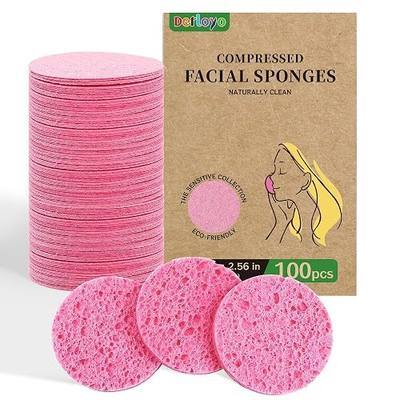 100-Count Compressed Facial Sponges, Natural Cellulose, Pink | Face Sponges for Cleansing, Slight Exfoliating, Washing face, Makeup Removal, Spa Use, Travel Skincare Essentials for Women