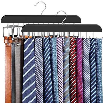 2 Pack Tie Rack & Belt Hanger for Closet Organization, Wooden Tie Organizer | Space Saving 2 in 1 Tie Hanger Max 42 Belts & 60 Ties Capacity, Premium Tie Belt Holder for Closet Organizers and Storage