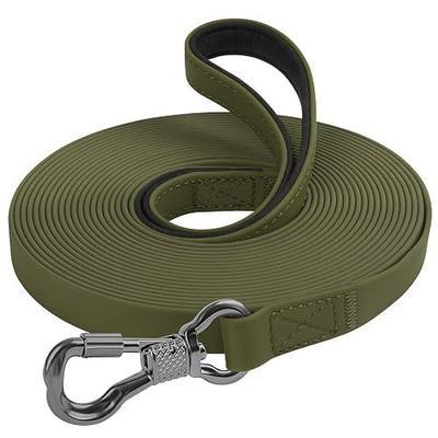 XiaZ Long Leash for Dogs Waterproof, Training Long Line Lead with Padded Handle for Large Medium Small Dogs Outside Walking, Playing, Camping, or Yard (30FT, Olive)