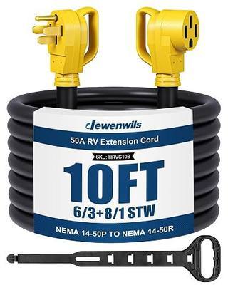 DEWENWILS 50A EV RV Extension Cord, 10 Feet NEMA 14-50PR Power Cable | 6/3+8/1 Copper Wire, 125/250VAC 12500W Heavy Duty, STW Outdoor Waterproof for RV, Camper, ETL Listed, Yellow