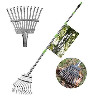 WORKPRO Rake, Small Rake for Leaves with 72” Adjustable Long Handle | 11 Steel Tines, Heavy Duty Metal Leaf Rakes for Garden, Lawn, Yard, Flower Bed, Narrow Rakes 9" Wide Head for Tight Spaces