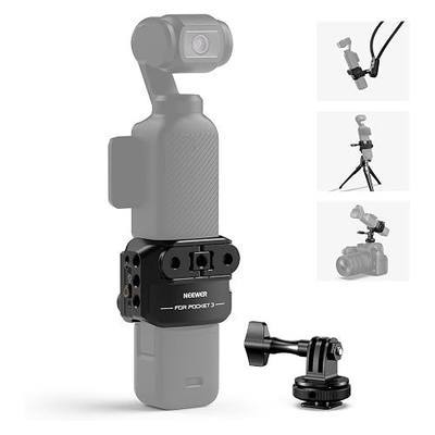 NEEWER Pocket 3 Cage, Aluminum Alloy Gimbal Video Recording Rig with Action Camera Extension Adapter 1/4" Threads Cold Shoe Compatible with DJI Osmo Pocket 3 Creator Combo, No Assembly Needed, AC009