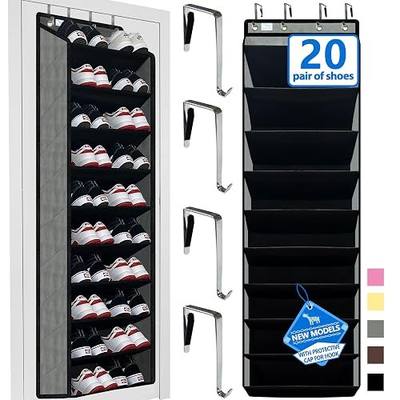 shoe organizer,70 Pounds Large Capacity,20-30-Pair over the door shoe organizer,10 Tiers shoe rack for closet,New upgrade Anti-scratch heavy duty hook and Bamboo material Baffle,Grey/Black