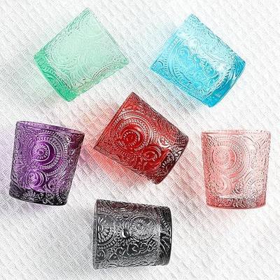 Multi-Color Sun Moon Stars Glass Tealight Holders, 6 Pack | Patented Embossed Design, Elegant Candlelight Decor, For Tealights or Mini Candles, Multiple Color Options