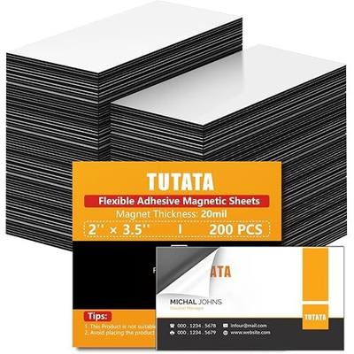 tutata Business Card Magnets, 2" x 3.5", 200 Pack, Self Adhesive Backings | Flexible Magnetic Tape, for Fridge, Photos, Cards, Small Business Supplies