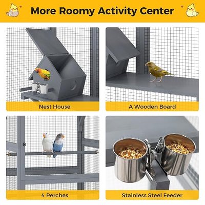 Coziwow 68" H Outdoor Bird Aviary, Large Wood Parakeet Cage with Perch,Nest