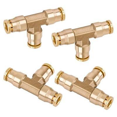 1/4" Tee Union Push to Connect Fittings, 4PCS DOT Approved Air Fittings Brass Air Brake Line Fittings,Quick Push in Union Fittings for Trucks Trailers Industrial Workshops