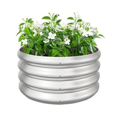 2x2x1ft Round Galvanized Raised Garden Bed Outdoor Metal Planter Box Raised Beds for Gardening,Vegetables,Fruits,Flowers & Herbs (Silver)