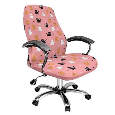 Pink Cat Love Computer Office Chair Cover Easy to Remove Breathable Desk Chair Cover Washable All-in-One Boss Chair Slipcovers for Valentine's Day, L