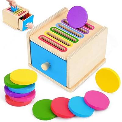 FCSONU Toddlers Montessori Coin Box Toys for 1 2 3 Year Old Boys Girls, Drawer Box Toy for Ages 2-4 Kids, Learning Color Sorting Sensory Toys, Easter Birthday Gifts for Baby 12-18 Months