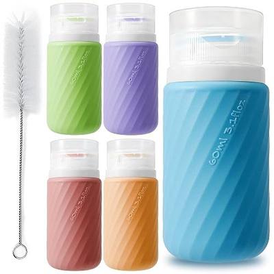 5Pcs Condiment Squeeze Bottles, 2 OZ Salad Dressing Container To Go, BPA-Free Dressing Bottle (with Cleaning Brush & Spice Labels), Leakproof Sauce Containers for Lunch Box, Travel Size Squeeze Bottle