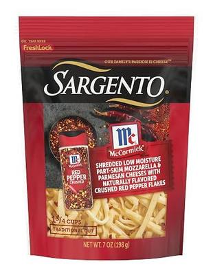 Sargento McCormick Mozzarella & Parmesan Natural Shredded Cheeses with Crushed Red Pepper, Traditional Cut, 7 oz.