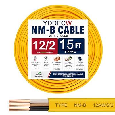 12/2 NM-B Wire with Ground - 15FT 12 Gauge Non-Metallic Sheathed Cable Pure Copper 12 AWG 2 Conductor Residential Indoor Wire for Outlets, Switches and Other Loads etc.