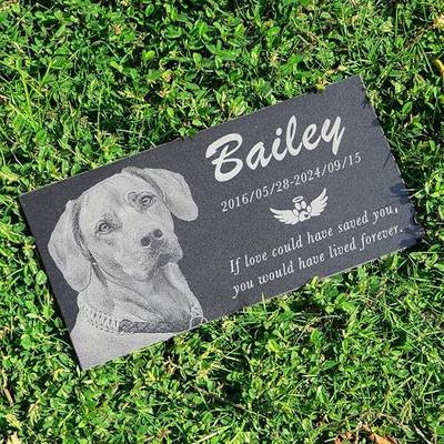 Personalized Black Granite pet Memorial Stone, Garden Plaque Engraved with Photo for Dogs, Customized Headstone for Cemetery Decoration, Memorial Gifts for Loss of Dog, Cats and Family Pets