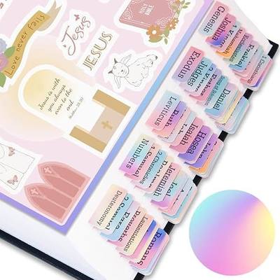 Bible Tabs with Unique Stickers, Bible Tabs for Women, Laminated Bible Tabs, Christian Gifts, Large Print Bible Tabs for Easy Navigation, Bible Book Index Tabs Labels, Bible Study Supplies (Rainbow)
