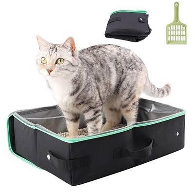 Travel Litter Box for Cats, Portable Collapsible with Lid, Leak-Proof, Odor Control, Easy Cleaning, in Hotels, Camping, Road & Air Trips, Black, M