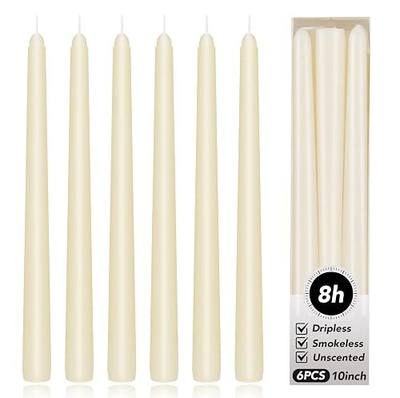 KORCCI Ivory Taper Candles 10 Inch - Set of 6 Long Candles, 8 Hours Long Burning, Smokeless & Unscented & Dripless, for Christmas Holiday Décor, Weddings, Birthdays, Dinner, Rituals (Ivory)