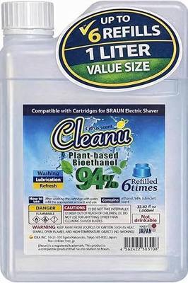 Cleanu Cleaning Solution Refill for Braun Clean & Renew Cartridges, 1 Liter Makes up to 6 Refills, Alternative to Braun Cleaning Cartridges, Plant-Based Ethanol Formula
