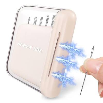 HUISUYTON Portable Travel Magnetic Sewing Needles Case,10PCS Needles(Beige) | Include 10PCS 5 Size Sewing Sharp Needles,Magnetic Needle Holder,Super Magnetic Mini Needle Storage Box for Hand Sewing Craft