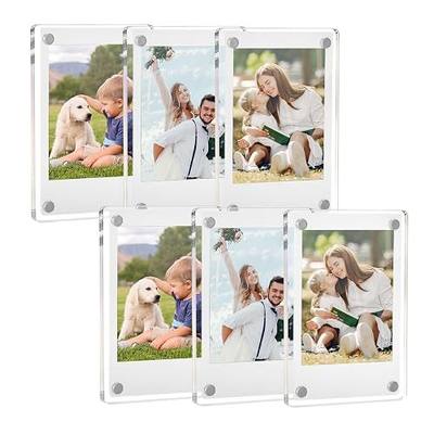TWING Acrylic 2.4x3.5 Polaroid Fridge Magnet Frame Mini Double Sided Frames | Magnetic Frames for Instax Fujifilm, Refrigerator Magnets, Wallet Size, DIY Locker, Sticky Dots for Wall Mount Frame, 6 Pack