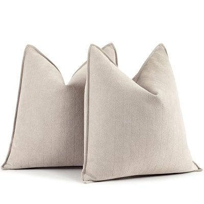 ZWJD Camel Pillow Covers 20x20 Set of 2 Chenille Throw Pillow Covers with Elegant Design Soft and Luxurious Decorative Throw Pillows for Couch, Bed, and Home Decor