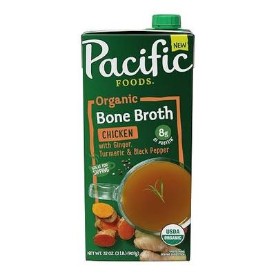 Pacific Foods Organic Chicken Bone Broth with Ginger & Turmeric, 32 Oz