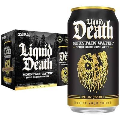Liquid Death Sparkling Mountain Water, Real Mountain Source, Ice-Cold Cans, Infinitely Recyclable, 12 Fl Oz (Pack of 12)